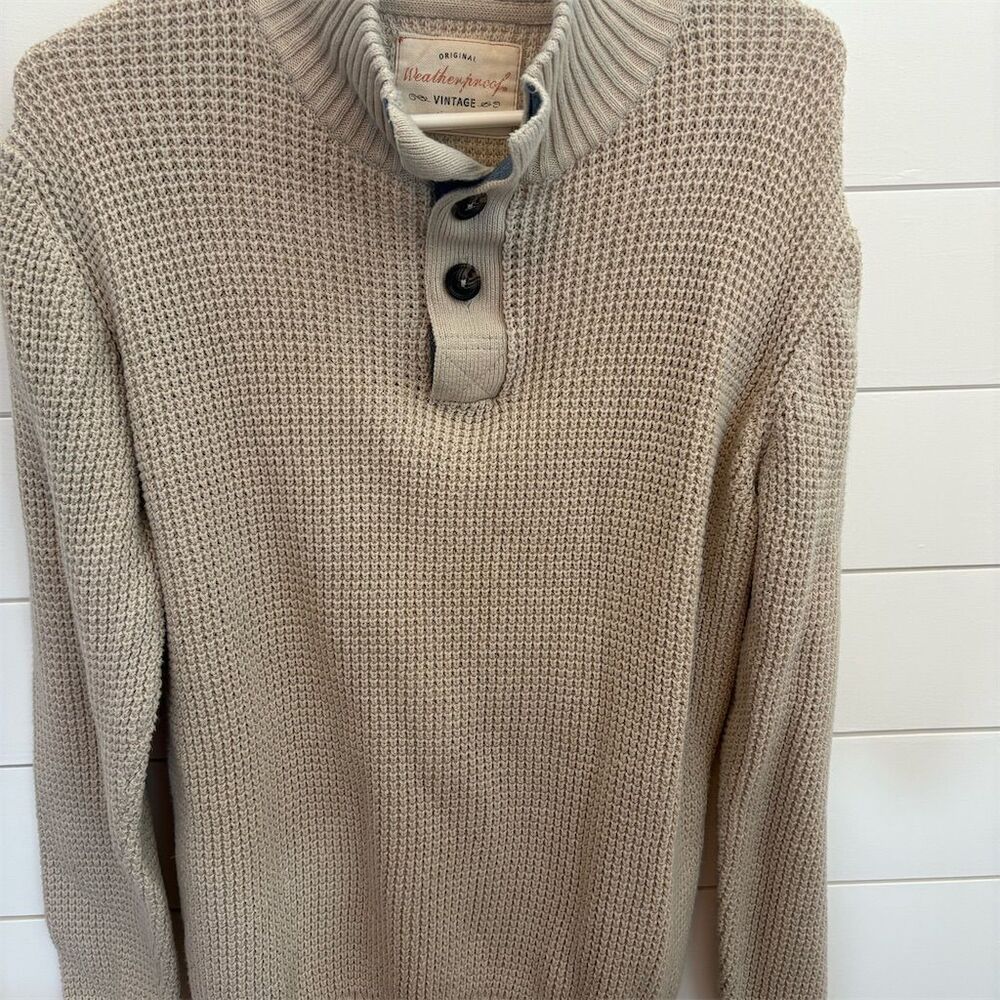 Original Weatherproof Vintage Men's Beige Pullover‎ Sweater Large Long Sleeve